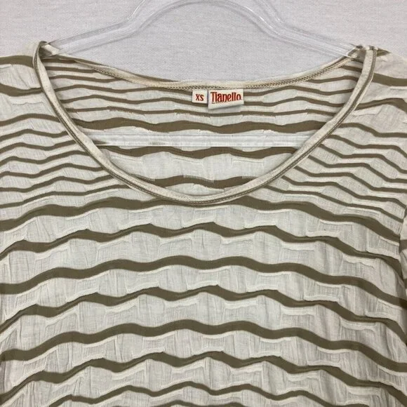 Tianello Fit and Flare Wavy Stripe Pattern Sharkbite Hem Stretch Artsy Tunic XS - Picture 3 of 9